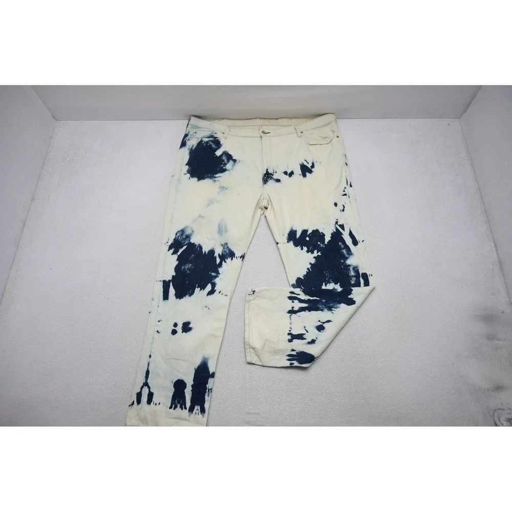 Levis 541 Athletic Taper Jeans Mens 42x32 Cream Indigo Tie Dye Denim Good